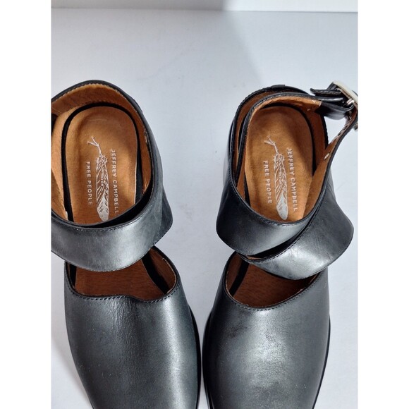 Jeffery Campbell x Free People Mary Jane Sandals Sz 6 Peep Toe Block Heel Black - Picture 9 of 10